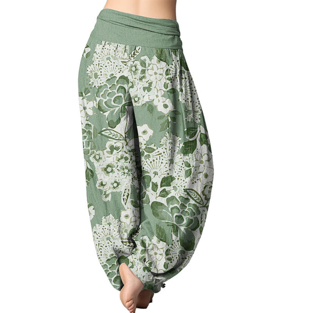 Buddha Stones Peony Dandelion Flowers Women's Elastic Waist Harem Pants Women's Harem Pants BS 9