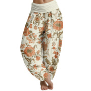 Buddha Stones Sunflower Pattern Women's Elastic Waist Harem Pants Women's Harem Pants BS Bisque US22，UK/AU26，EU54 (6XL)