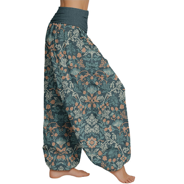 Buddha Stones Casual Flower Vine Leaves Pattern Women's Elastic Waist Harem Pants Women's Harem Pants BS 1