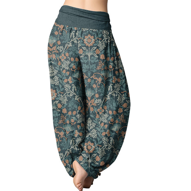 Buddha Stones Casual Flower Vine Leaves Pattern Women's Elastic Waist Harem Pants Women's Harem Pants BS 2