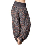 Buddha Stones Casual Flower Vine Leaves Pattern Women's Elastic Waist Harem Pants Women's Harem Pants BS 6