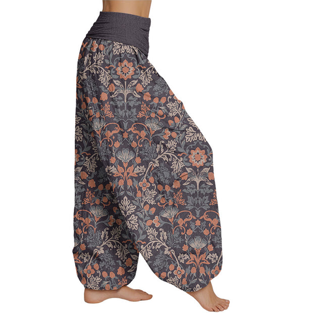 Buddha Stones Casual Flower Vine Leaves Pattern Women's Elastic Waist Harem Pants