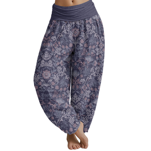 Buddha Stones Casual Flower Vine Leaves Pattern Women's Elastic Waist Harem Pants Women's Harem Pants BS Thistle US22，UK/AU26，EU54 (6XL)