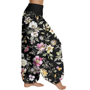 Buddha Stones Elegant Flower Design Women's Elastic Waist Harem Pants Women's Harem Pants BS 1