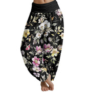 Buddha Stones Elegant Flower Design Women's Elastic Waist Harem Pants