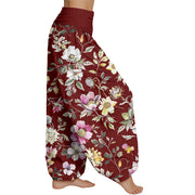 Buddha Stones Elegant Flower Design Women's Elastic Waist Harem Pants Women's Harem Pants BS 8