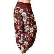 Buddha Stones Elegant Flower Design Women's Elastic Waist Harem Pants Women's Harem Pants BS 9