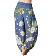 Buddha Stones Casual White Flowers Women's Elastic Waist Harem Pants Women's Harem Pants BS 2