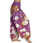 Buddha Stones Casual White Flowers Women's Elastic Waist Harem Pants Women's Harem Pants BS 5