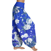 Buddha Stones Casual White Flowers Women's Elastic Waist Harem Pants Women's Harem Pants BS 8