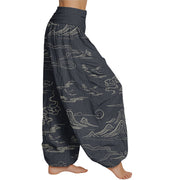 Buddha Stones Mountain Moon Auspicious Clouds Pattern Women's Elastic Waist Harem Pants Women's Harem Pants BS 1