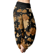 Buddha Stones Peony Flowers Pattern Women's Elastic Waist Harem Pants Women's Harem Pants BS 2