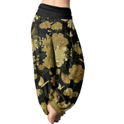 Buddha Stones Peony Flowers Pattern Women's Elastic Waist Harem Pants Women's Harem Pants BS 6