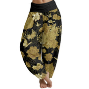 Buddha Stones Peony Flowers Pattern Women's Elastic Waist Harem Pants Women's Harem Pants BS Tan US22，UK/AU26，EU54 (6XL)