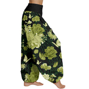 Buddha Stones Peony Flowers Pattern Women's Elastic Waist Harem Pants Women's Harem Pants BS 8