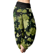 Buddha Stones Peony Flowers Pattern Women's Elastic Waist Harem Pants Women's Harem Pants BS 9