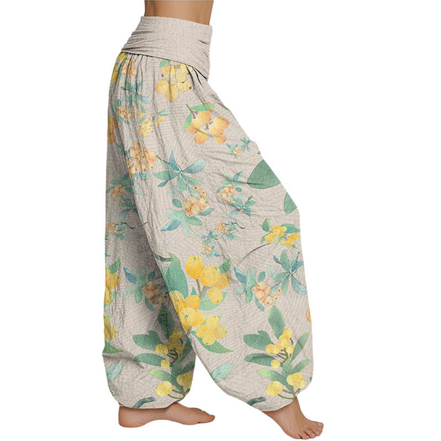 Buddha Stones Casual Loquat Pattern Women's Elastic Waist Harem Pants Women's Harem Pants BS 1