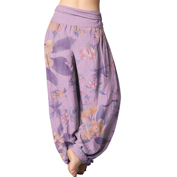 Buddha Stones Casual Loquat Pattern Women's Elastic Waist Harem Pants Women's Harem Pants BS 6