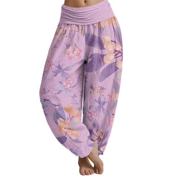 Buddha Stones Casual Loquat Pattern Women's Elastic Waist Harem Pants Women's Harem Pants BS Plum US22，UK/AU26，EU54 (6XL)