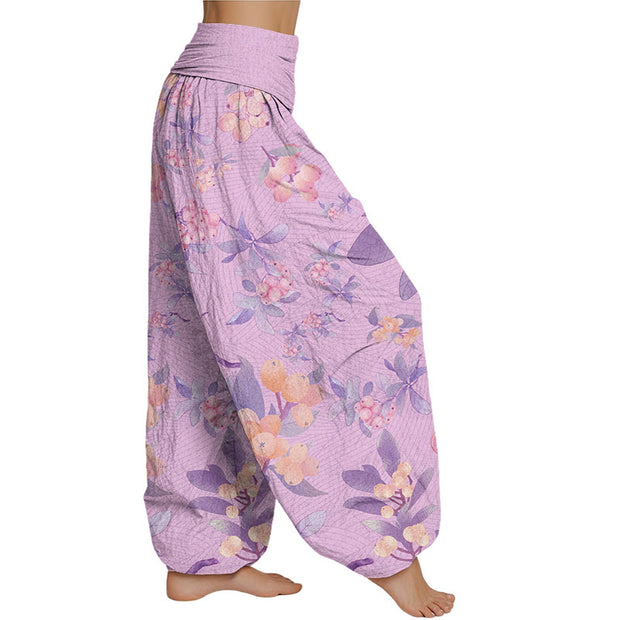 Buddha Stones Casual Loquat Pattern Women's Elastic Waist Harem Pants Women's Harem Pants BS 5