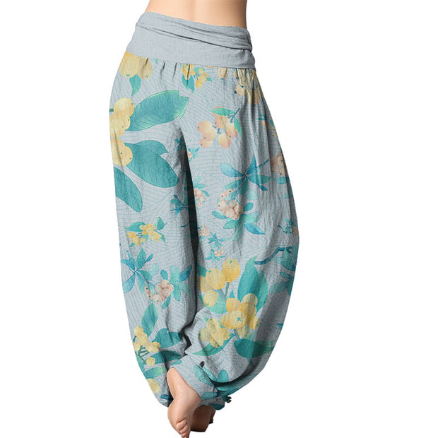 Buddha Stones Casual Loquat Pattern Women's Elastic Waist Harem Pants Women's Harem Pants BS 9