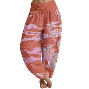 Buddha Stones Casual Dragon Auspicious Clouds Pattern Women's Elastic Waist Harem Pants