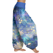 Buddha Stones Koi Fish Lotus Moon Stars Pattern Women's Elastic Waist Harem Pants Women's Harem Pants BS 1