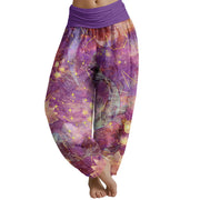 Buddha Stones Koi Fish Lotus Moon Stars Pattern Women's Elastic Waist Harem Pants