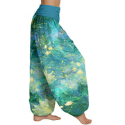 Buddha Stones Koi Fish Lotus Moon Stars Pattern Women's Elastic Waist Harem Pants Women's Harem Pants BS 8