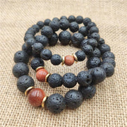 Buddha Stones Lava Rock Goldstone Blue Sandstone Healing Bracelet Bracelet BS 11