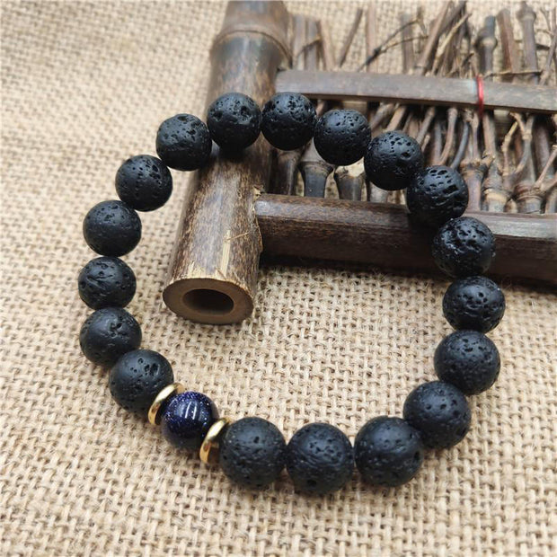 Buddha Stones Lava Rock Goldstone Blue Sandstone Healing Bracelet Bracelet BS Blue Sandstone Lava Rock 10mm