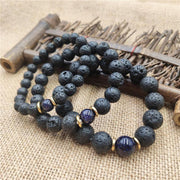 Buddha Stones Lava Rock Goldstone Blue Sandstone Healing Bracelet Bracelet BS 6