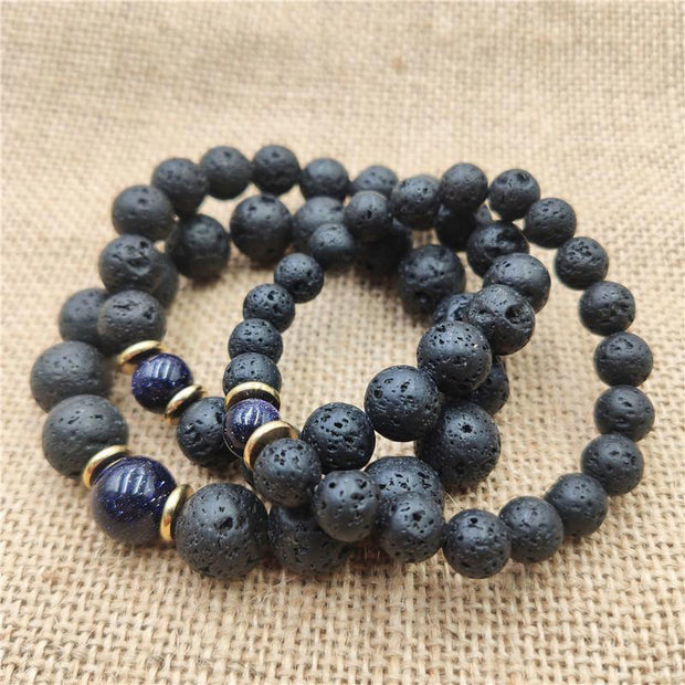 Buddha Stones Lava Rock Goldstone Blue Sandstone Healing Bracelet Bracelet BS 4