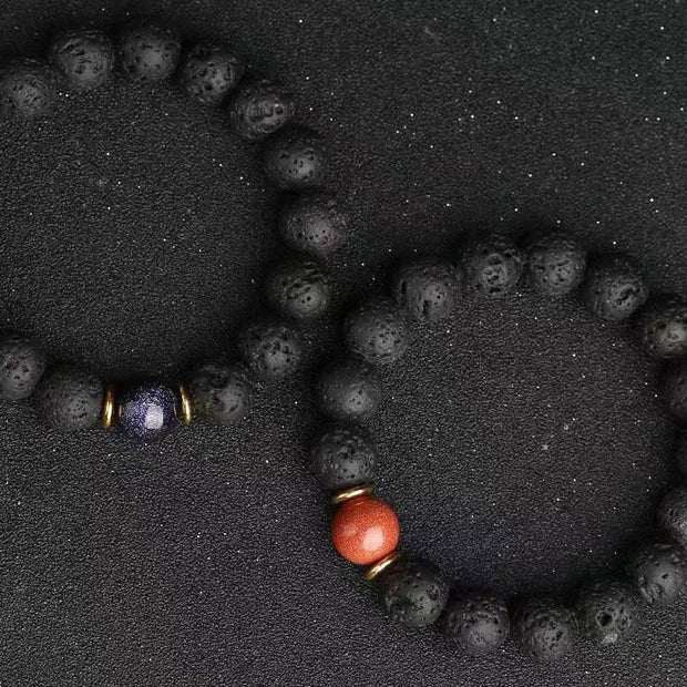 Buddha Stones Lava Rock Goldstone Blue Sandstone Healing Bracelet Bracelet BS 13