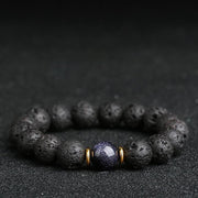 Buddha Stones Lava Rock Goldstone Blue Sandstone Healing Bracelet