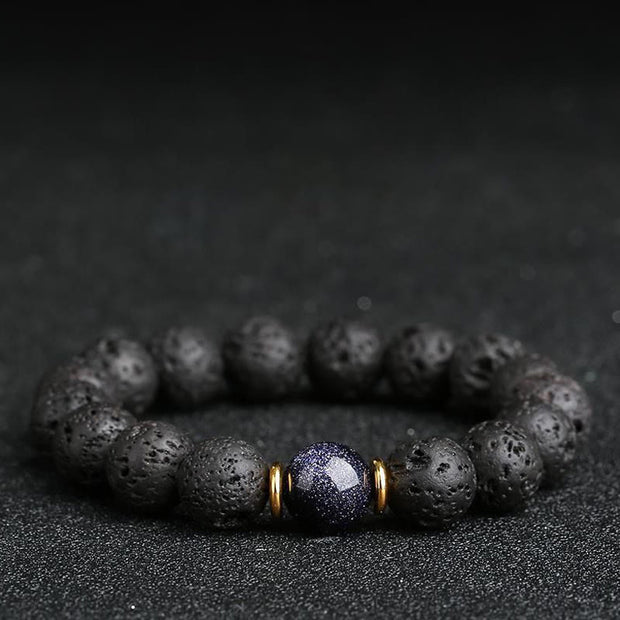 Buddha Stones Lava Rock Goldstone Blue Sandstone Healing Bracelet Bracelet BS main