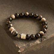 Buddha Stones Black Obsidian Eagle's Eye Stone Strength Courage Bracelet