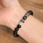 Buddha Stones Black Obsidian Eagle's Eye Stone Strength Courage Bracelet