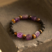 Buddha Stones Various Crystals Cube Amethyst Lava Rock Support Bracelet