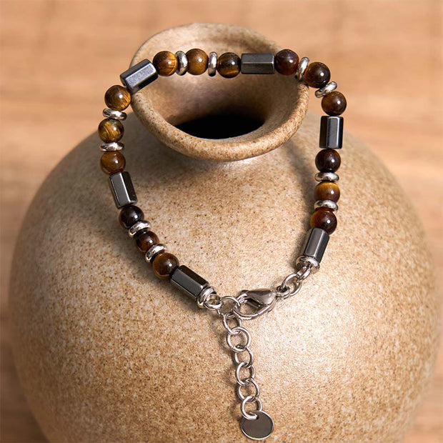 Buddha Stones Tiger Eye Hematite Strength Buckle Chain Bracelet