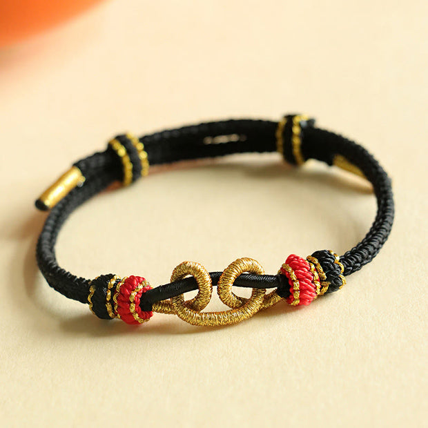 Buddha Stones Handmade Ingot Pattern Braided String Protection Bracelet Bracelet BS Black Rope(Wrist Circumference: 14-16.5cm)