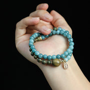 FREE Today: Good Luck Blue Chalcedony Green Sandalwood Small Leaf Red Sandalwood Double Wrap Bracelet