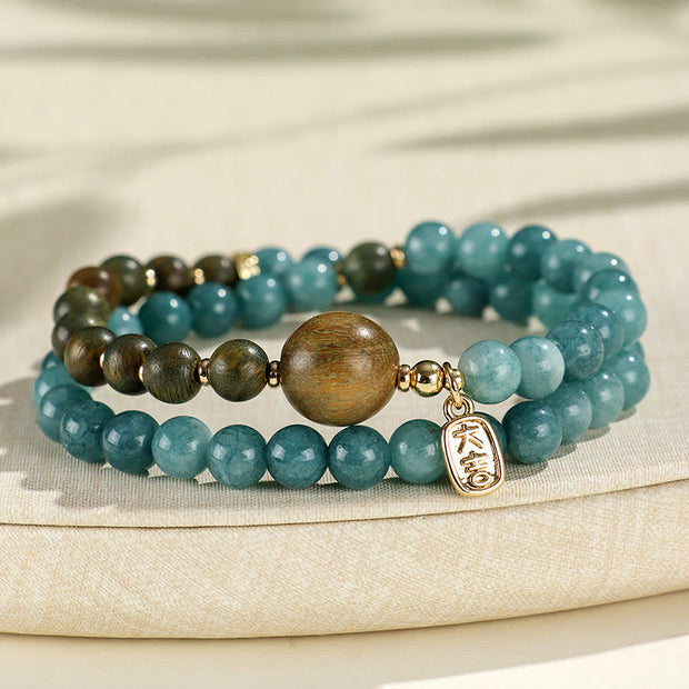 FREE Today: Good Luck Blue Chalcedony Green Sandalwood Small Leaf Red Sandalwood Double Wrap Bracelet