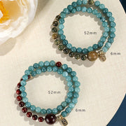 Buddha Stones Blue Chalcedony Green Sandalwood Small Leaf Red Sandalwood Double Wrap Emotional Balance Bracelet Bracelet BS 15