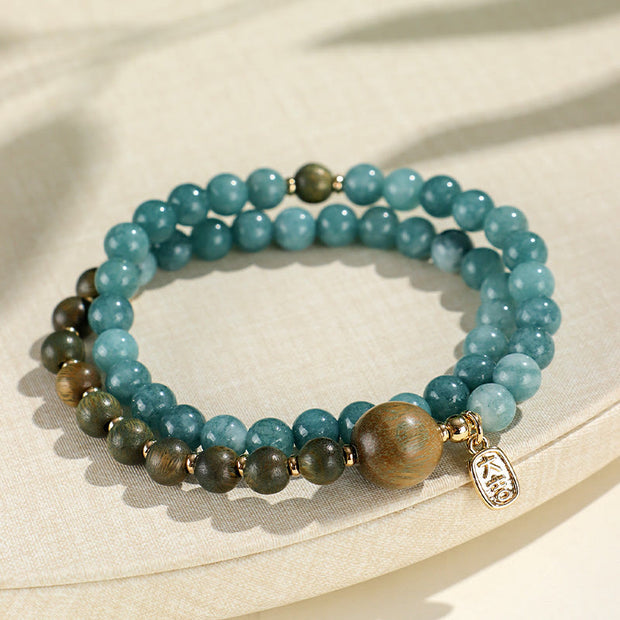 FREE Today: Good Luck Blue Chalcedony Green Sandalwood Small Leaf Red Sandalwood Double Wrap Bracelet