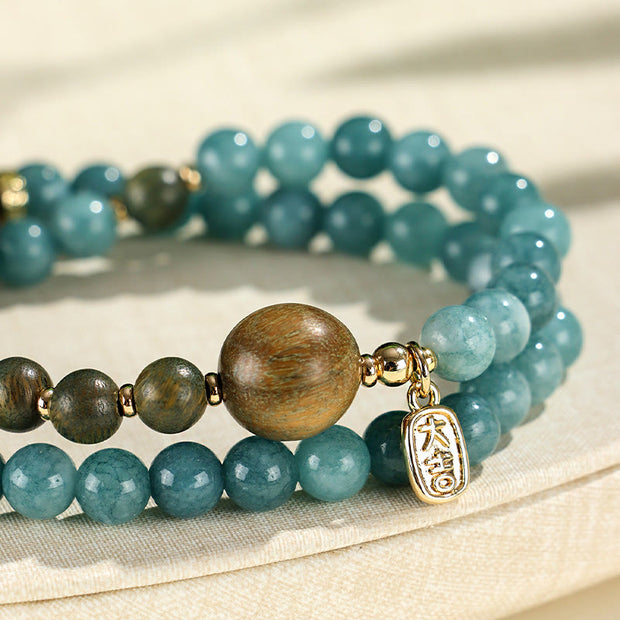 FREE Today: Good Luck Blue Chalcedony Green Sandalwood Small Leaf Red Sandalwood Double Wrap Bracelet