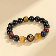 Buddha Stones Black Onyx Tiger Eye Om Mani Padme Hum Chinese Zodiac Natal Buddha Support Bracelet Bracelet BS Rabbit-Manjushri Bodhisattva(Wrist Circumference: 14-16cm)