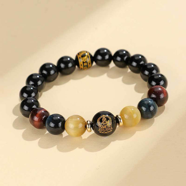 FREE Today: Fortune Support Black Onyx Tiger Eye Om Mani Padme Hum Chinese Zodiac Natal Buddha Bracelet