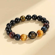 Buddha Stones Black Onyx Tiger Eye Om Mani Padme Hum Chinese Zodiac Natal Buddha Support Bracelet Bracelet BS Horse-Mahasattva Bodhisattva(Wrist Circumference: 14-16cm)