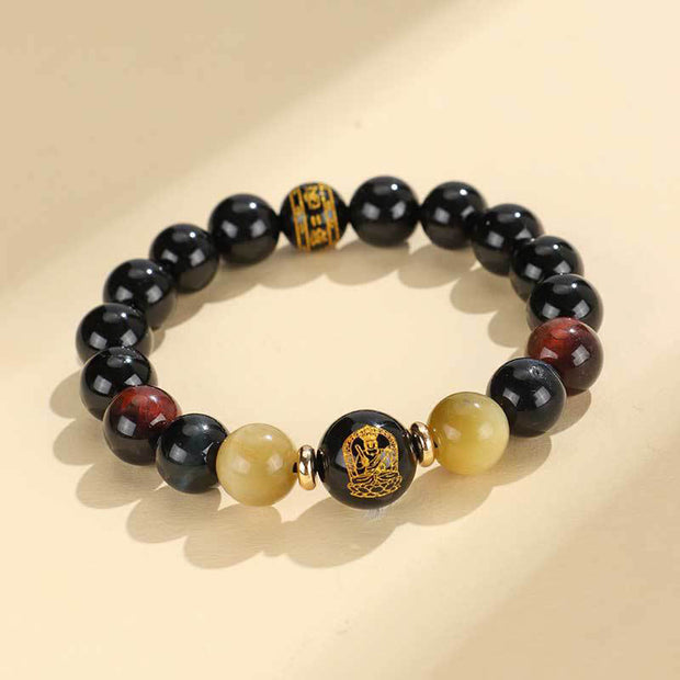 FREE Today: Fortune Support Black Onyx Tiger Eye Om Mani Padme Hum Chinese Zodiac Natal Buddha Bracelet